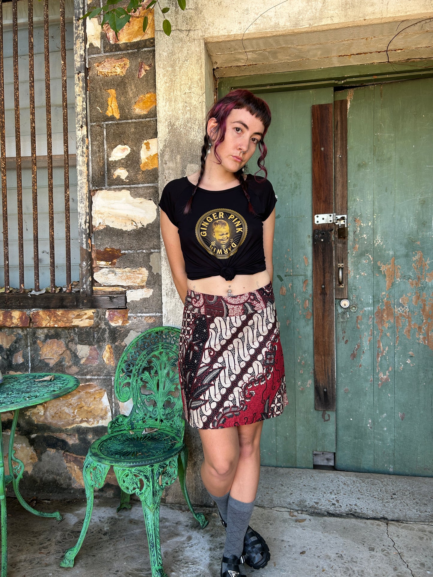 Red Swirl A-Line Skirt: Above Knee length