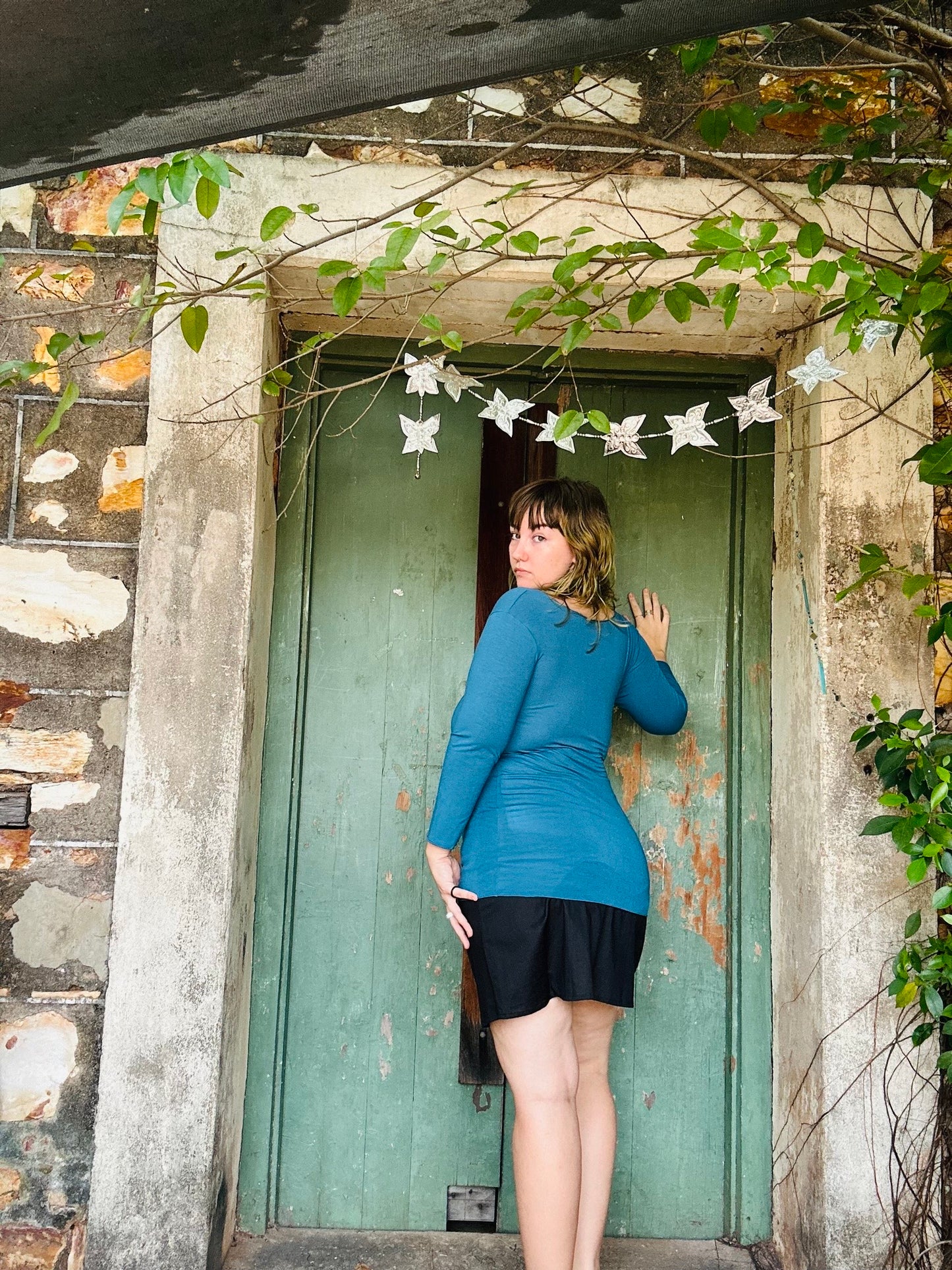 Yoga long sleeve Teal Blue Logo tee