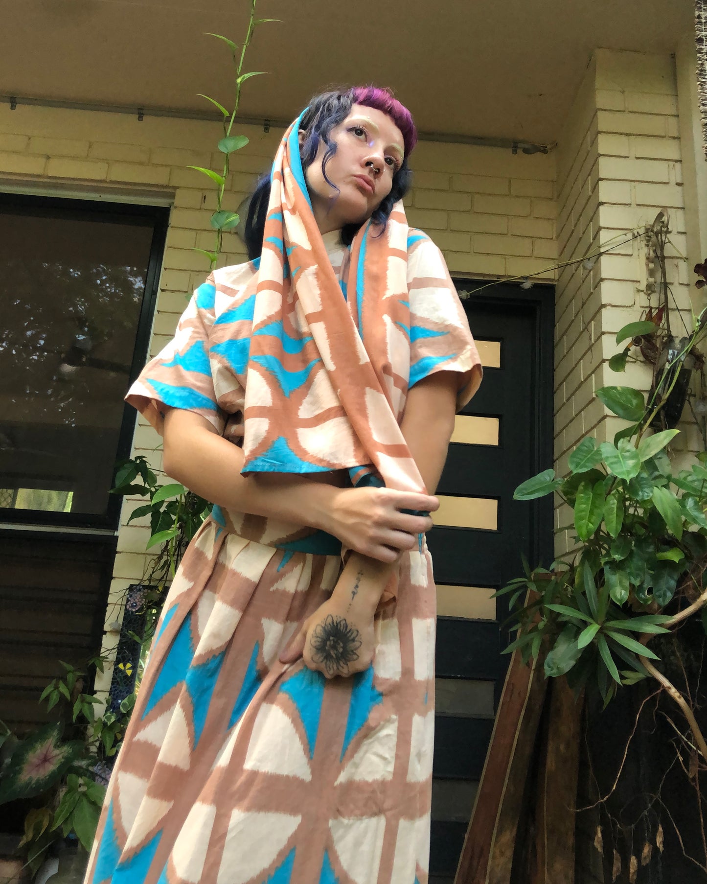 Breezeblock Shawl/ Half Sarong in Cas beach