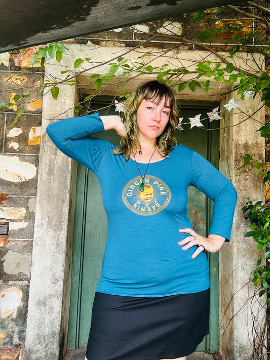 Yoga long sleeve Teal Blue Logo tee