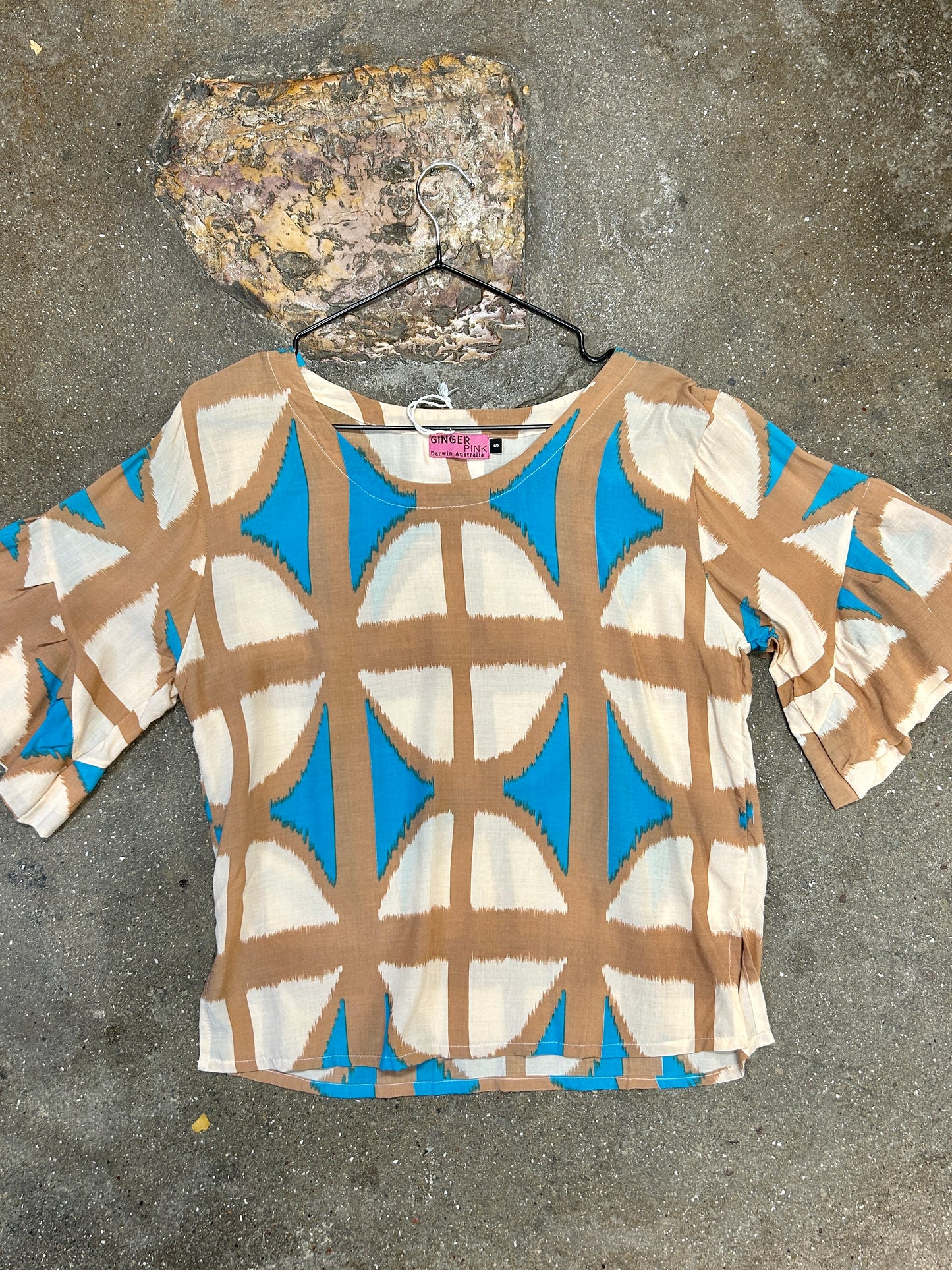 Ruffle top in Jewel Spider and 3 more Breezeblock Prints