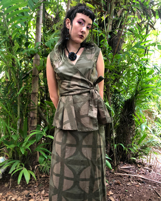 Long Cotton Wrap Top in Urban Camo