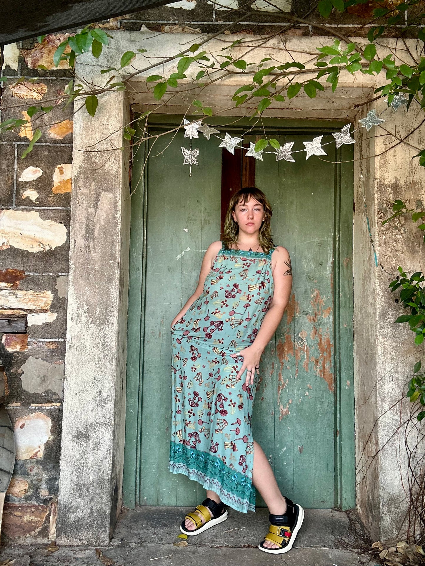 Hi-Lo dress in Blue Mushroom print
