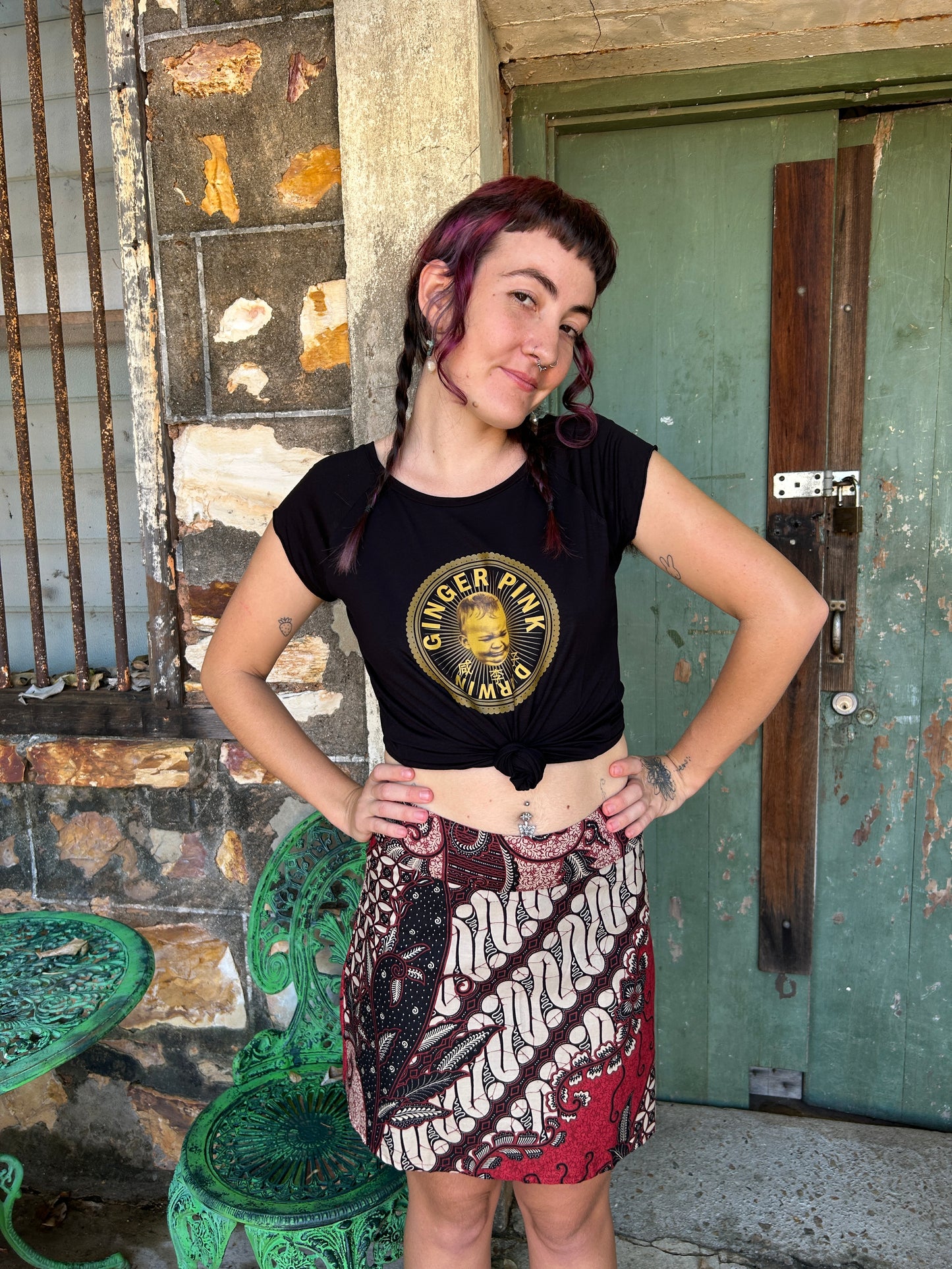 Red Swirl A-Line Skirt: Above Knee length