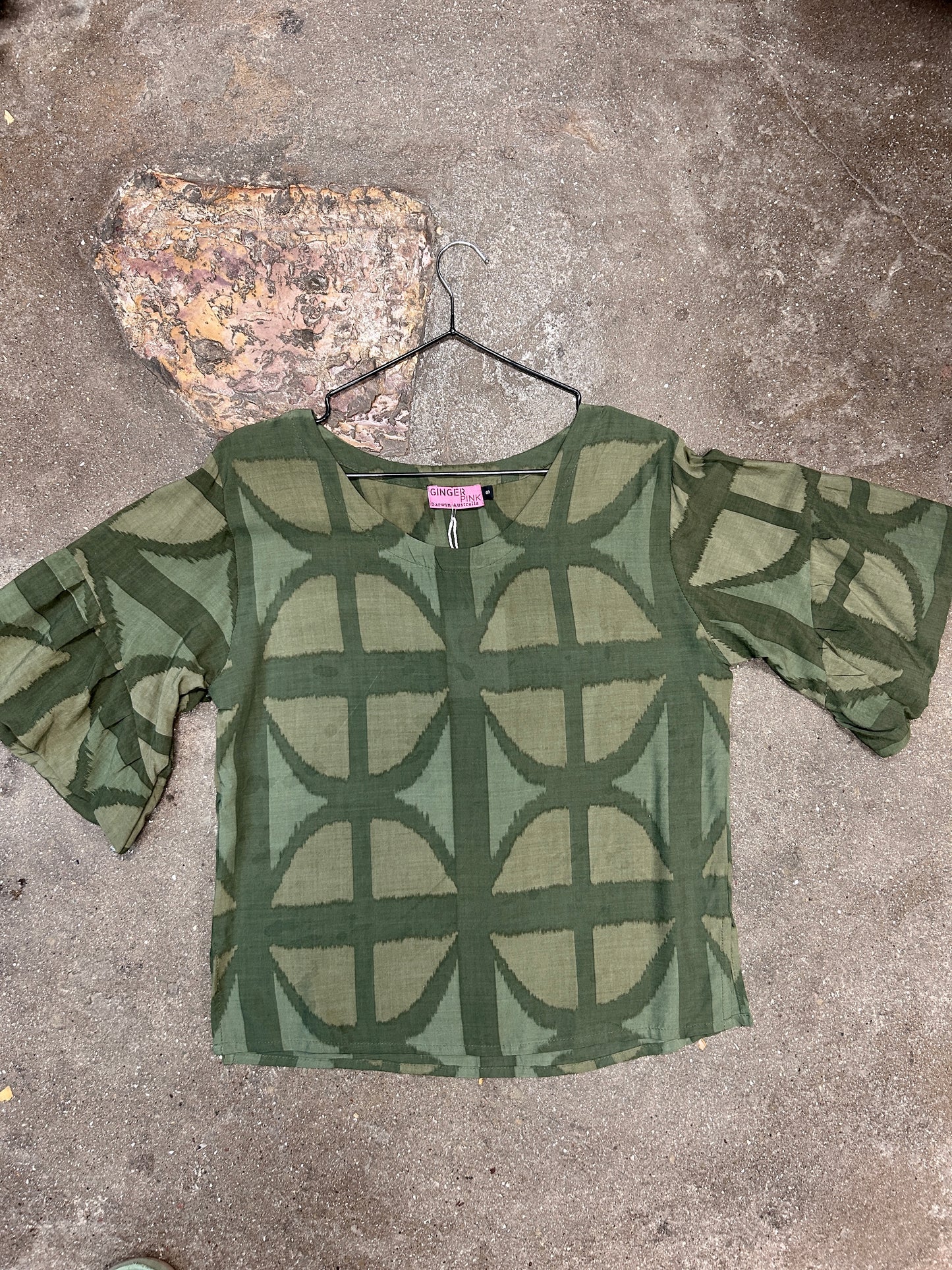 Ruffle top in Jewel Spider and 3 more Breezeblock Prints