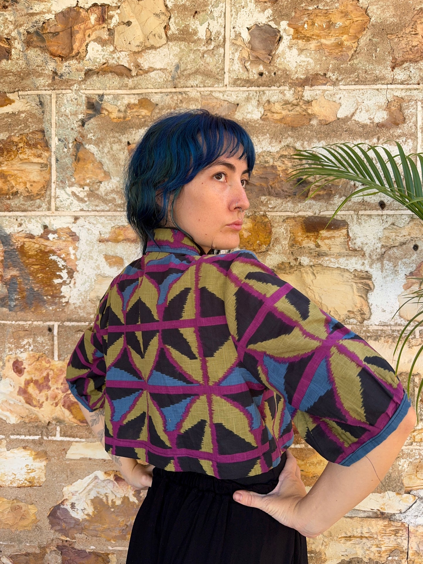 Collared Puffy Crop Shirt in Jewel Spider