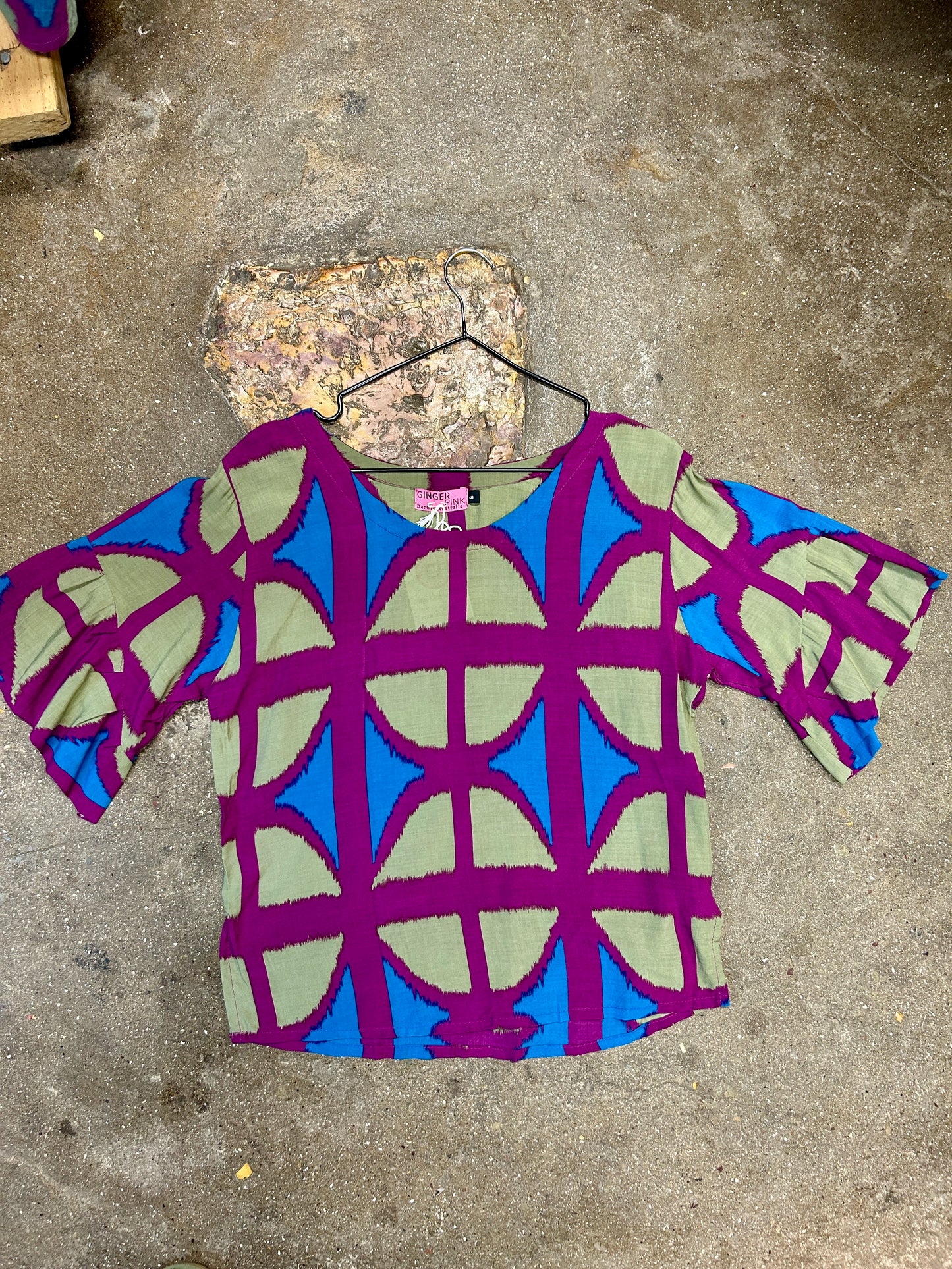 Ruffle top in Jewel Spider and 3 more Breezeblock Prints