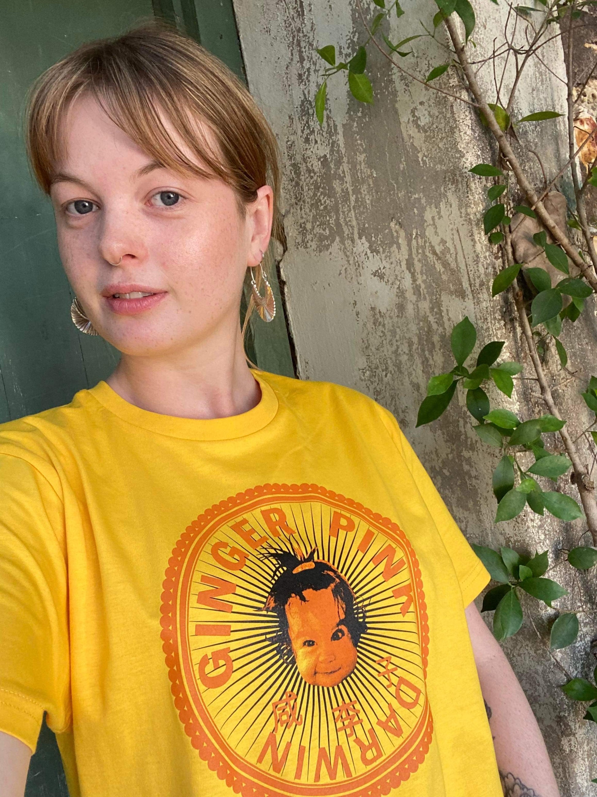 GP (Girl Logo) Unisex Tee in Spectra Yellow - Ginger Pink Darwin - ethical fashion - darwin clothing shop - darwin clothing store - darwin fashion
