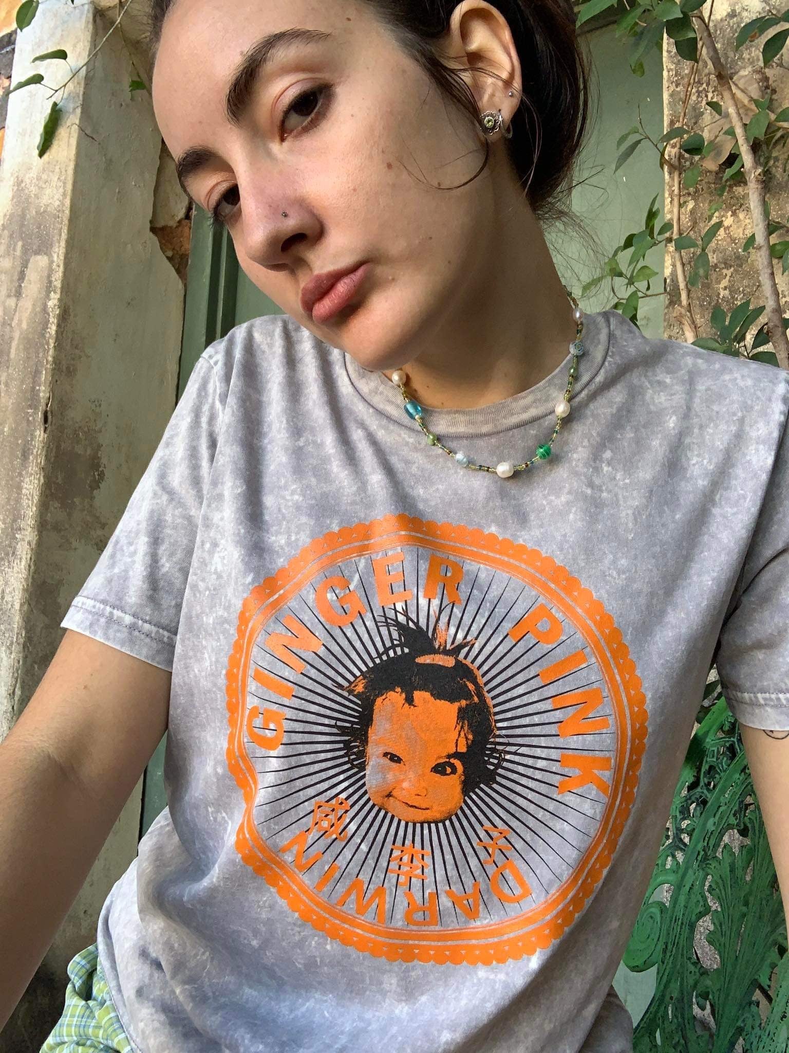 GP Unisex  (Girl Logo)  Tee Garment Dyed -Vintage Light Grey - Ginger Pink Darwin - ethical fashion - darwin clothing shop - darwin clothing store - darwin fashion