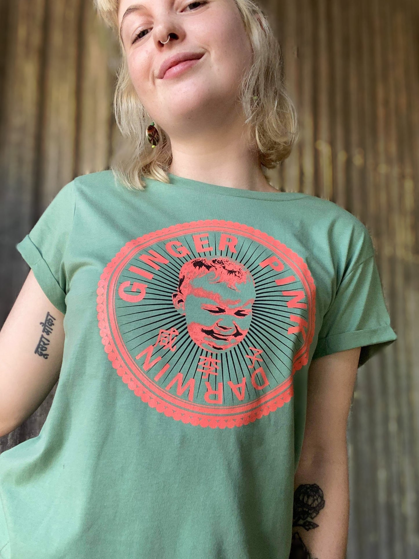 GP (Boy or Girl Logo) Women's Rolled Sleeve Tee in Various Colours - Ginger Pink Darwin - ethical fashion - darwin clothing shop - darwin clothing store - darwin fashion