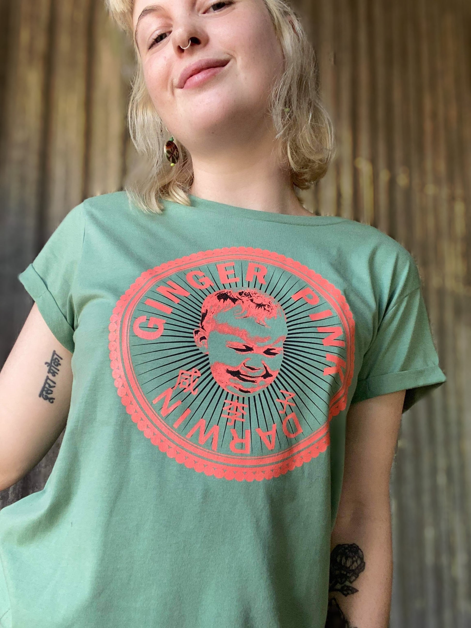GP (Boy or Girl Logo) Women's Rolled Sleeve Tee in Various Colours - Ginger Pink Darwin - ethical fashion - darwin clothing shop - darwin clothing store - darwin fashion