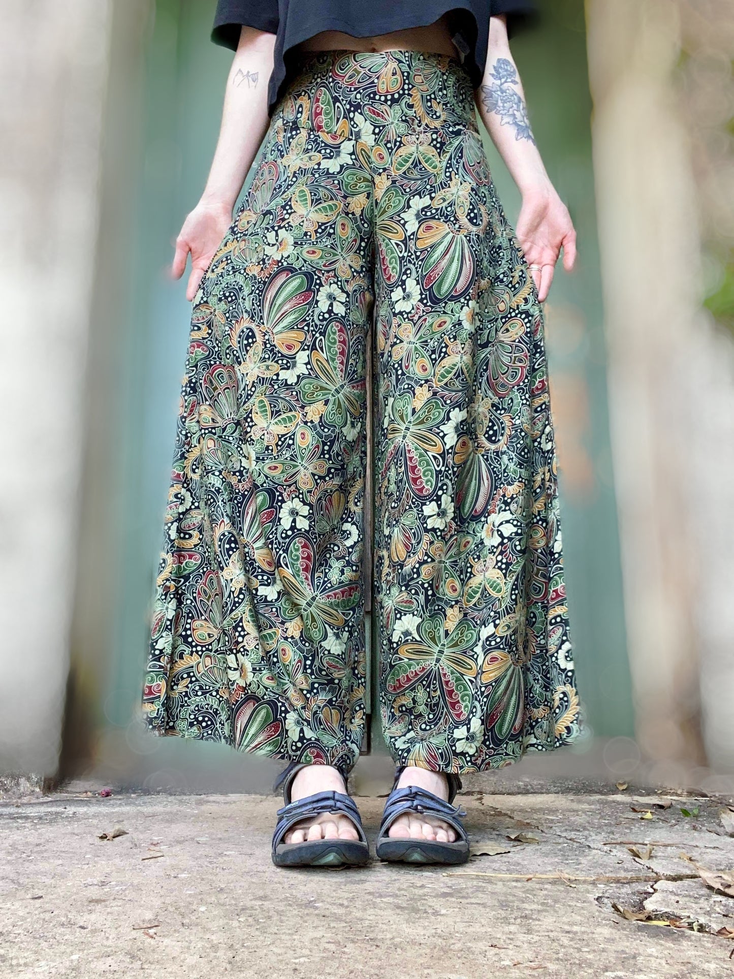 Classic Culottes 2 Lengths in Greenwash Butterflies - Ginger Pink Darwin - ethical fashion - darwin clothing shop - darwin clothing store - darwin fashion