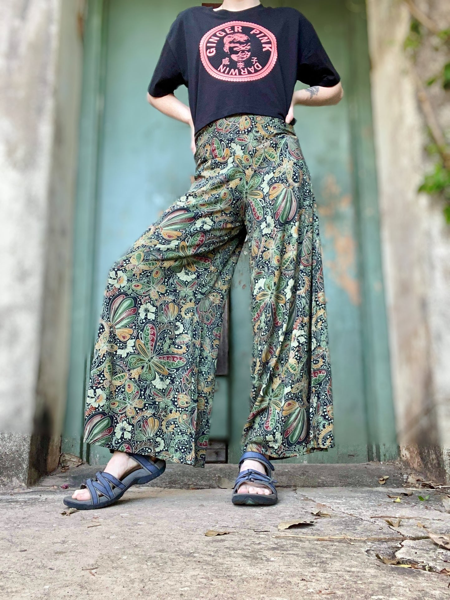 Classic Culottes 2 Lengths in Greenwash Butterflies - Ginger Pink Darwin - ethical fashion - darwin clothing shop - darwin clothing store - darwin fashion