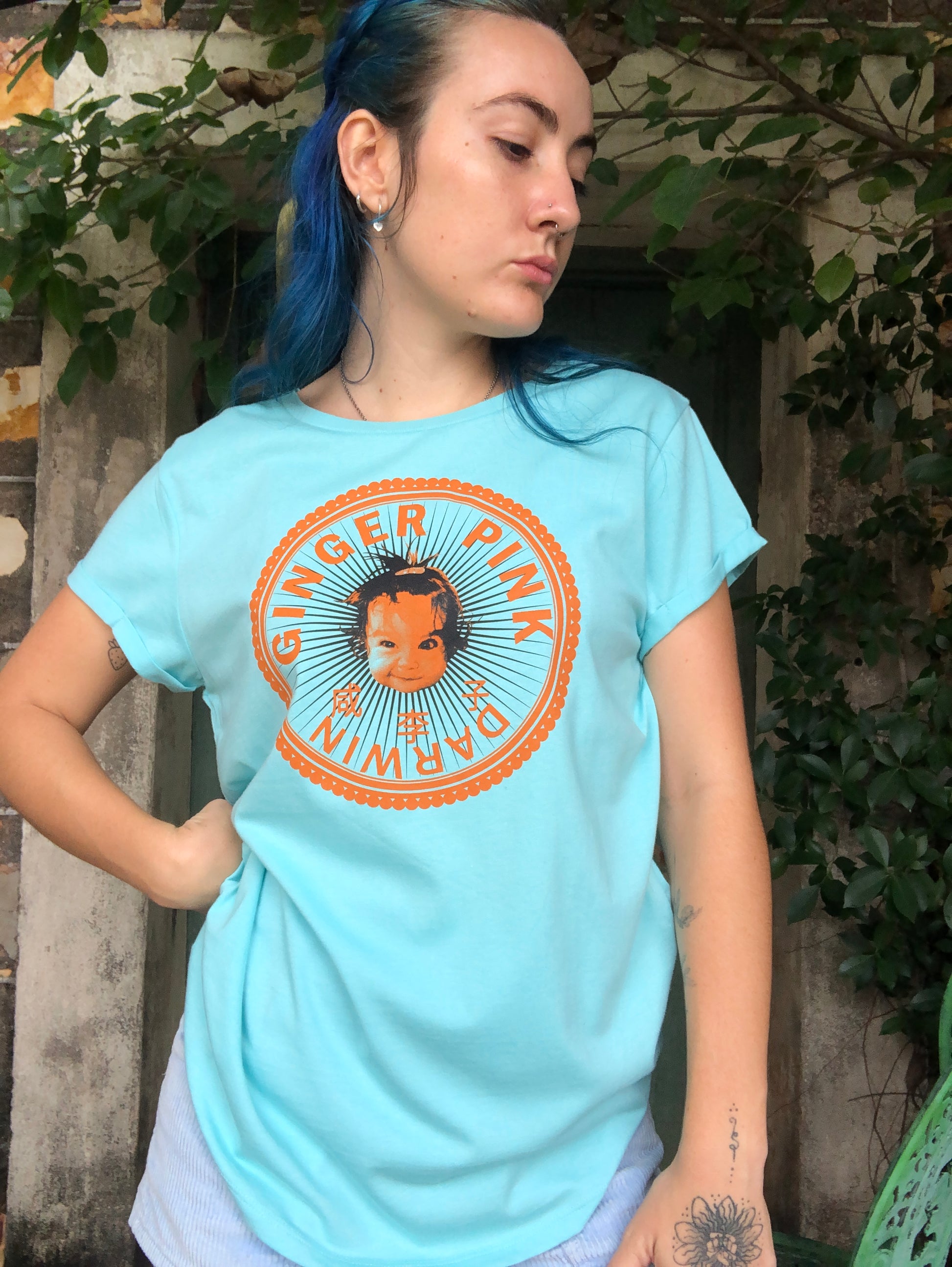 GP (Boy or Girl Logo) Women's Rolled Sleeve Tee in Various Colours - Ginger Pink Darwin - ethical fashion - darwin clothing shop - darwin clothing store - darwin fashion