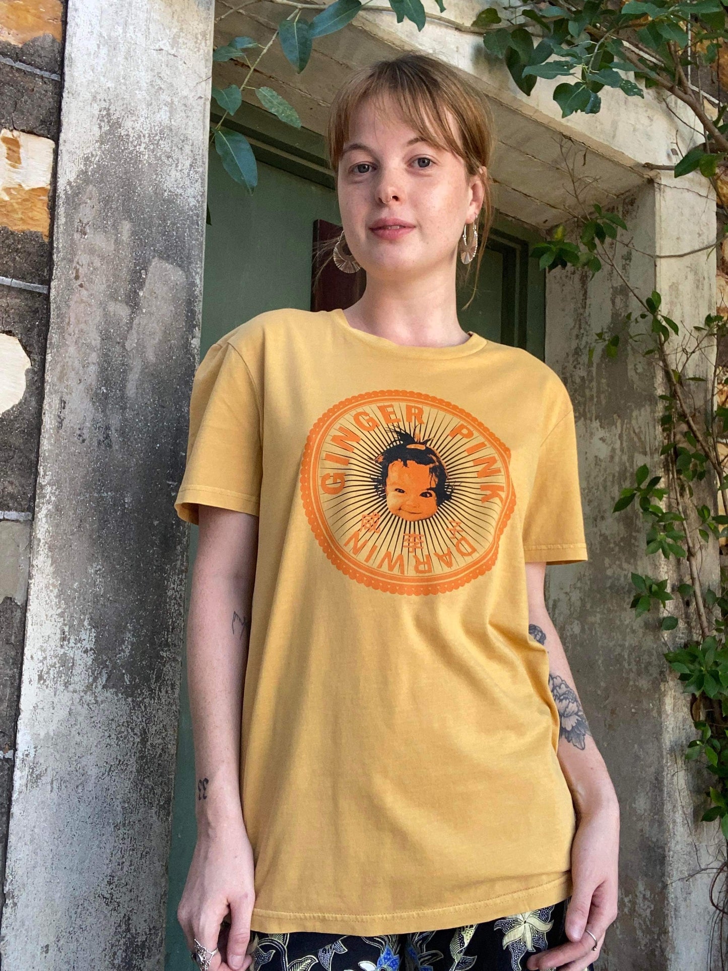 GP (Girl Logo) Unisex Tee, Garment Dyed -Vintage Ochre - Ginger Pink Darwin - ethical fashion - darwin clothing shop - darwin clothing store - darwin fashion