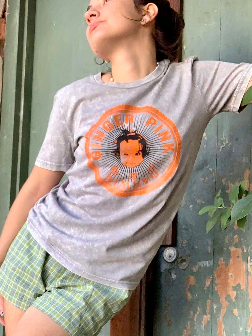 GP Unisex  (Girl Logo)  Tee Garment Dyed -Vintage Light Grey - Ginger Pink Darwin - ethical fashion - darwin clothing shop - darwin clothing store - darwin fashion