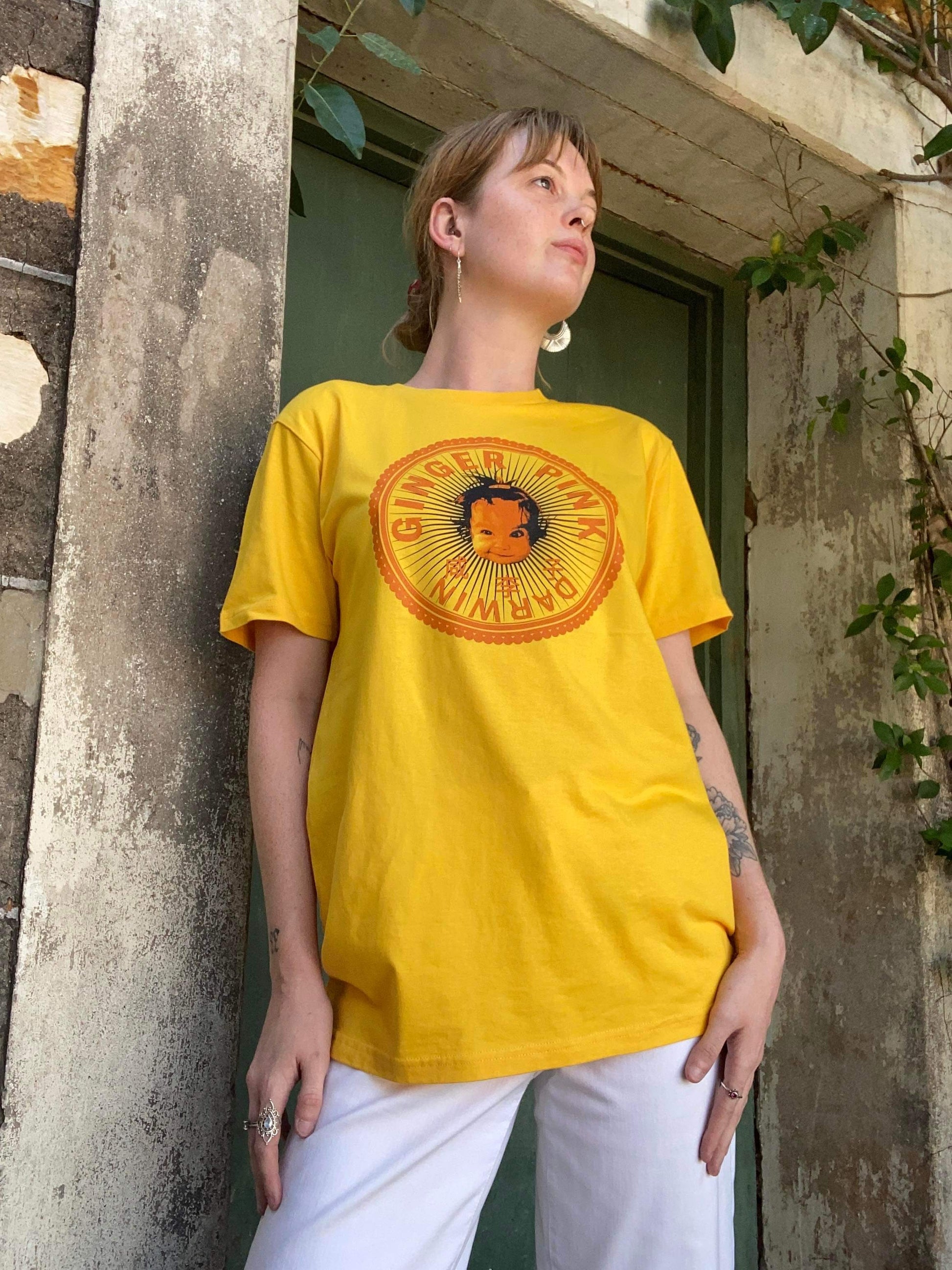 GP (Girl Logo) Unisex Tee in Spectra Yellow - Ginger Pink Darwin - ethical fashion - darwin clothing shop - darwin clothing store - darwin fashion