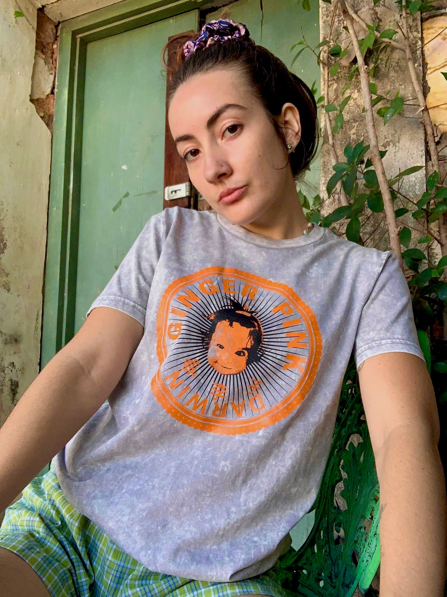 GP Unisex  (Girl Logo)  Tee Garment Dyed -Vintage Light Grey - Ginger Pink Darwin - ethical fashion - darwin clothing shop - darwin clothing store - darwin fashion