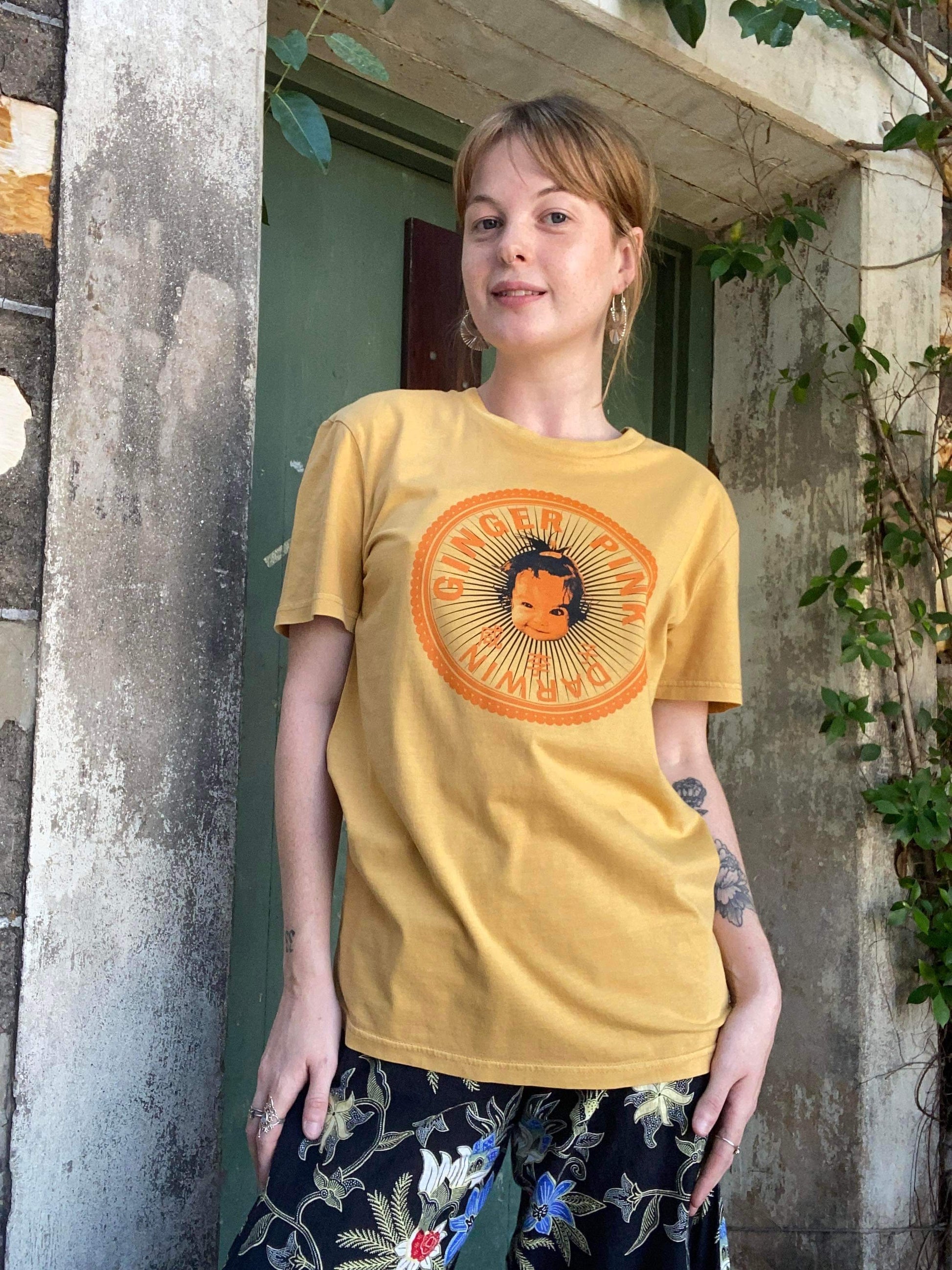 GP (Girl Logo) Unisex Tee, Garment Dyed -Vintage Ochre - Ginger Pink Darwin - ethical fashion - darwin clothing shop - darwin clothing store - darwin fashion