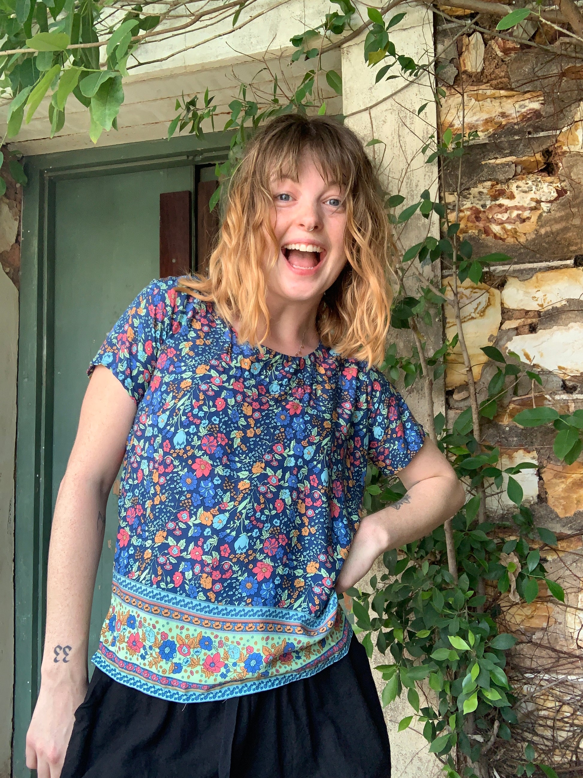 Kiku Top in Midnight Garden Print - Ginger Pink Darwin - ethical fashion - darwin clothing shop - darwin clothing store - darwin fashion