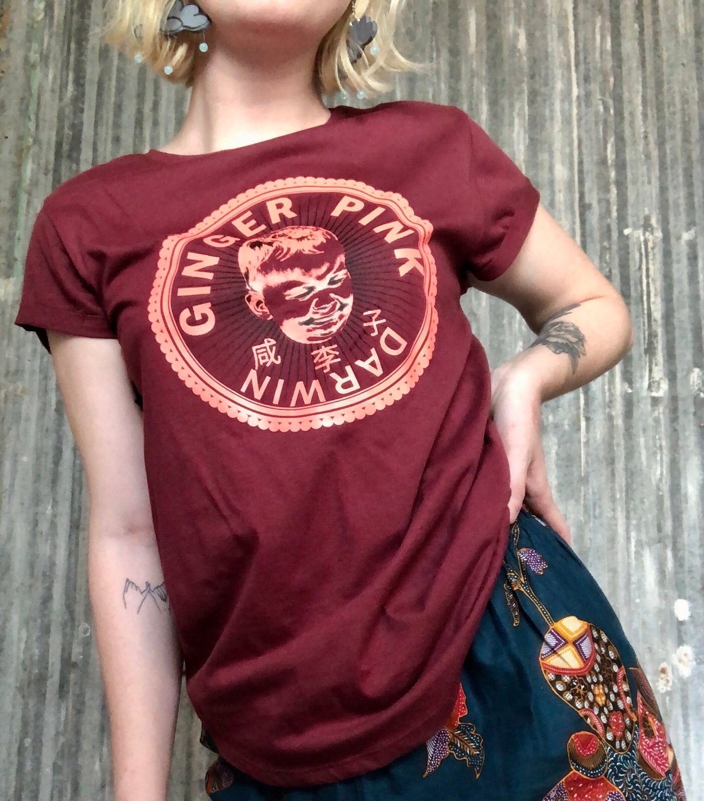 GP (Boy or Girl Logo) Women's Rolled Sleeve Tee in Various Colours - Ginger Pink Darwin - ethical fashion - darwin clothing shop - darwin clothing store - darwin fashion