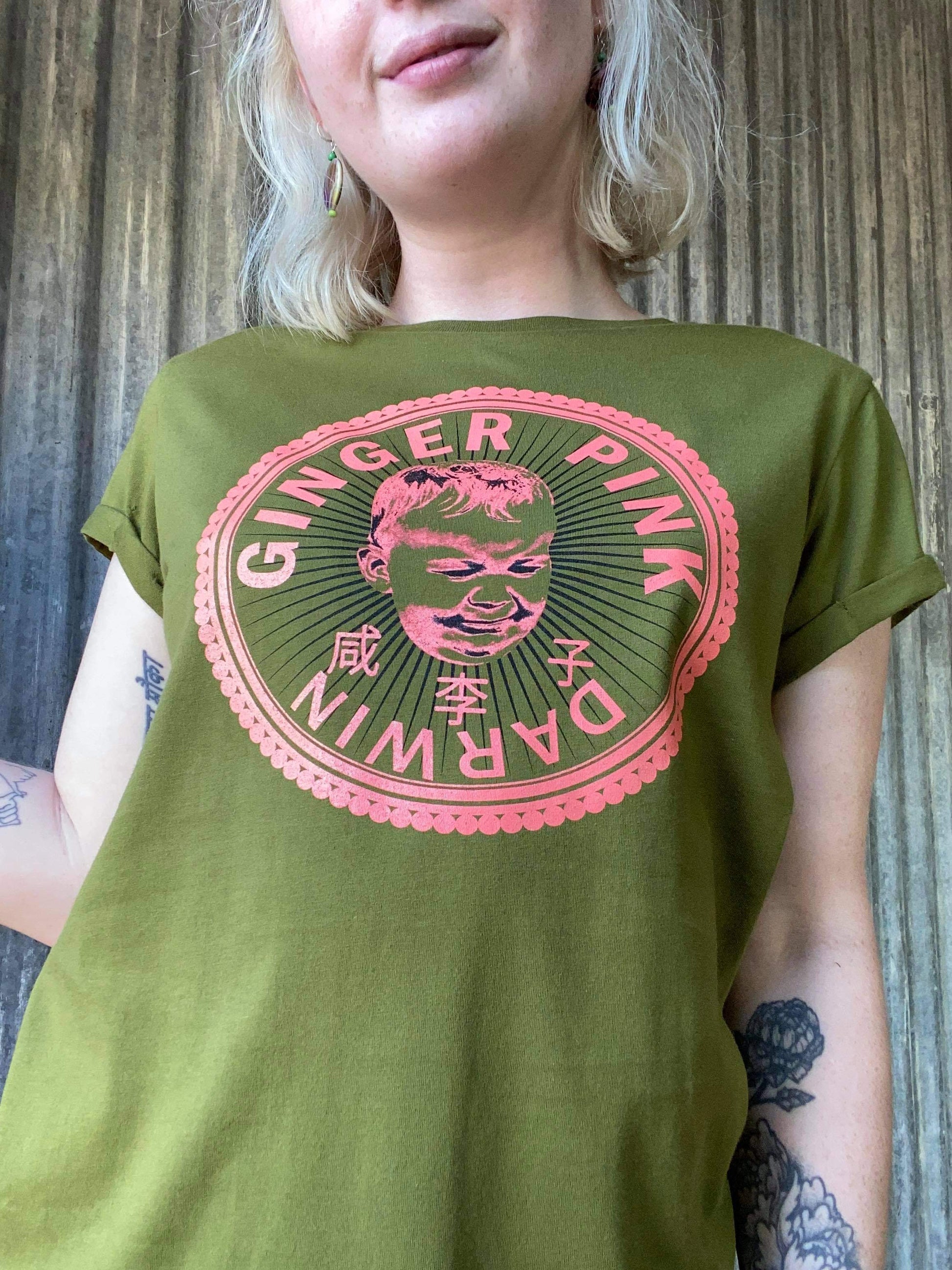 GP (Boy or Girl Logo) Women's Rolled Sleeve Tee in Various Colours - Ginger Pink Darwin - ethical fashion - darwin clothing shop - darwin clothing store - darwin fashion