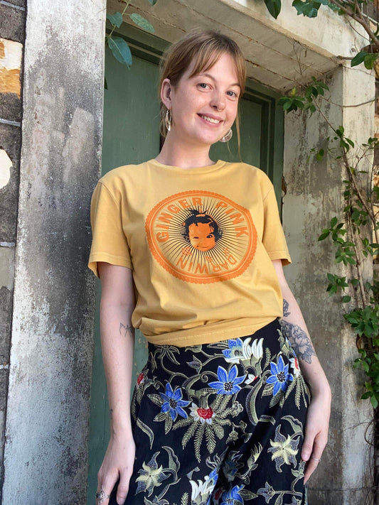 GP (Girl Logo) Unisex Tee, Garment Dyed -Vintage Ochre - Ginger Pink Darwin - ethical fashion - darwin clothing shop - darwin clothing store - darwin fashion