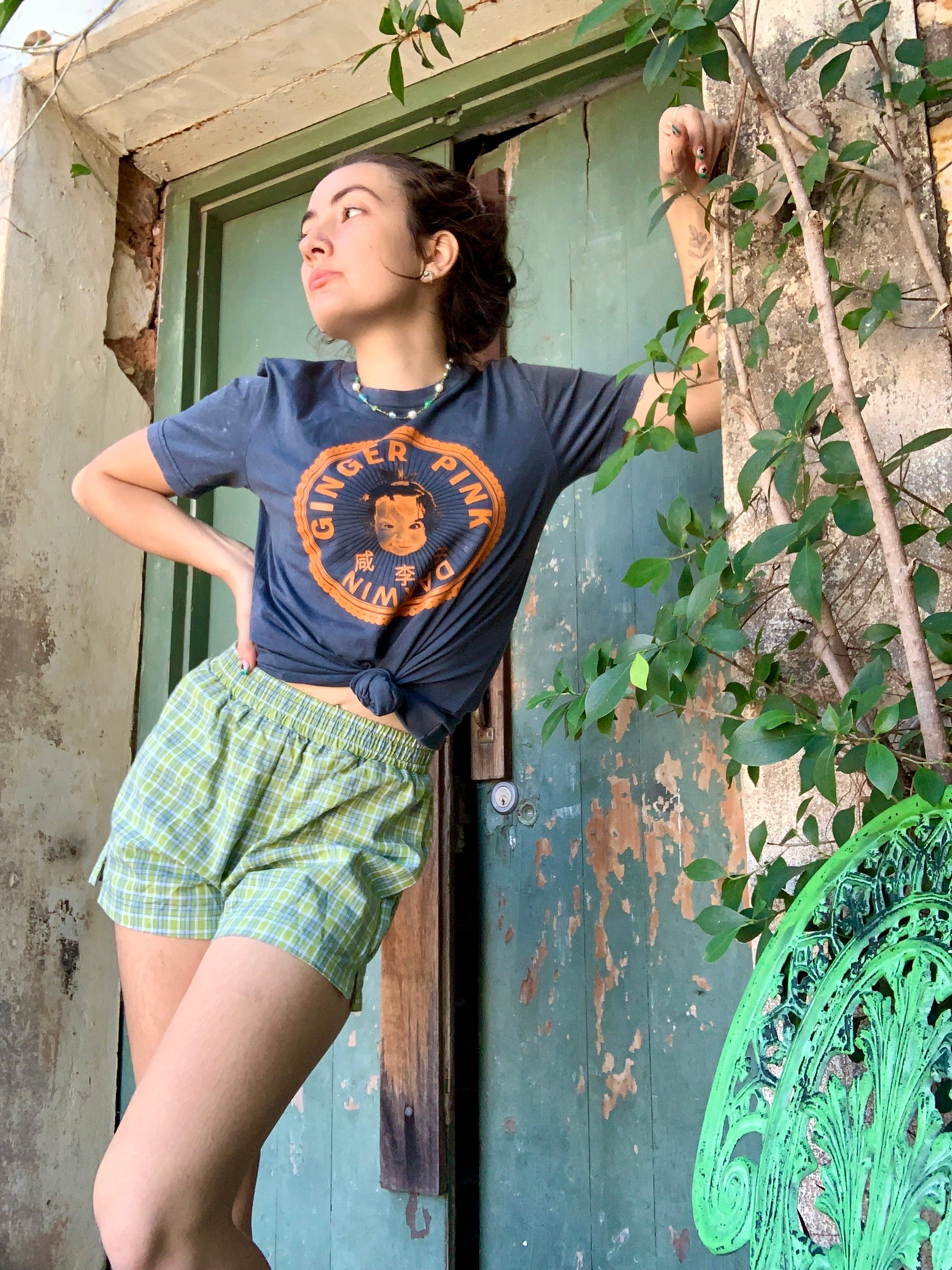 GP (Girl Logo) Unisex Tee Garment Dyed -Vintage India Ink Grey - Ginger Pink Darwin - ethical fashion - darwin clothing shop - darwin clothing store - darwin fashion