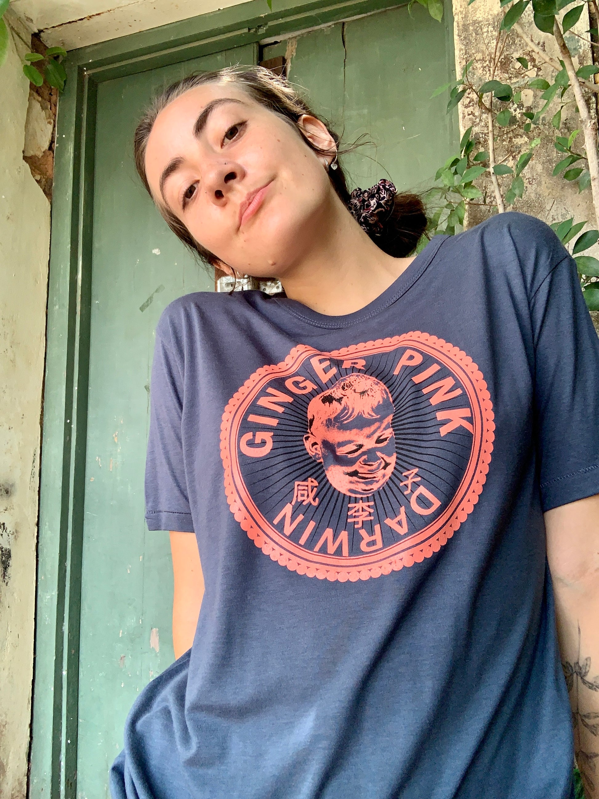 GP (Boy or Girl Logo) Bamboo Unisex Tee in Denim - Ginger Pink Darwin - ethical fashion - darwin clothing shop - darwin clothing store - darwin fashion
