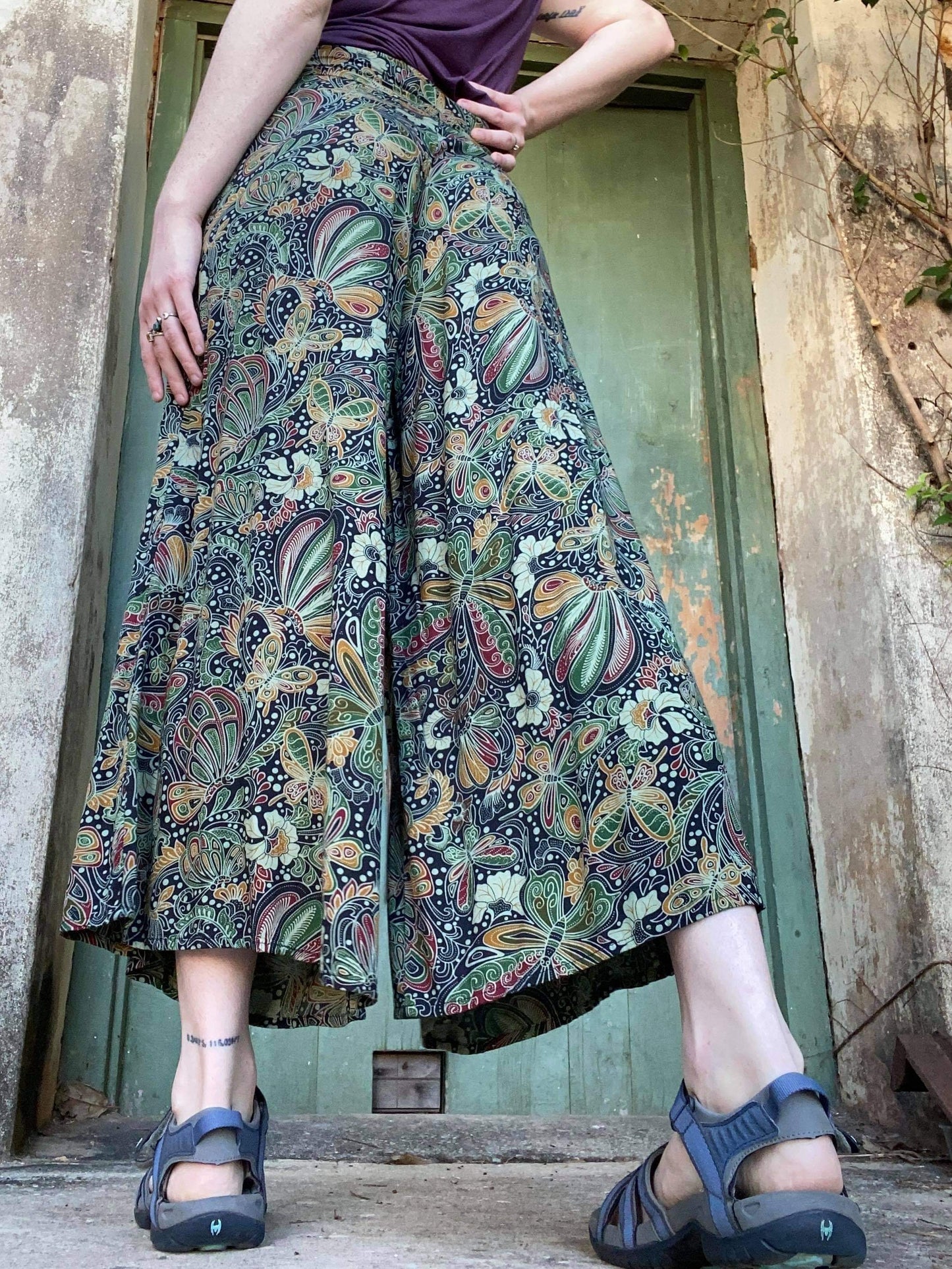 Classic Culottes 2 Lengths in Greenwash Butterflies - Ginger Pink Darwin - ethical fashion - darwin clothing shop - darwin clothing store - darwin fashion