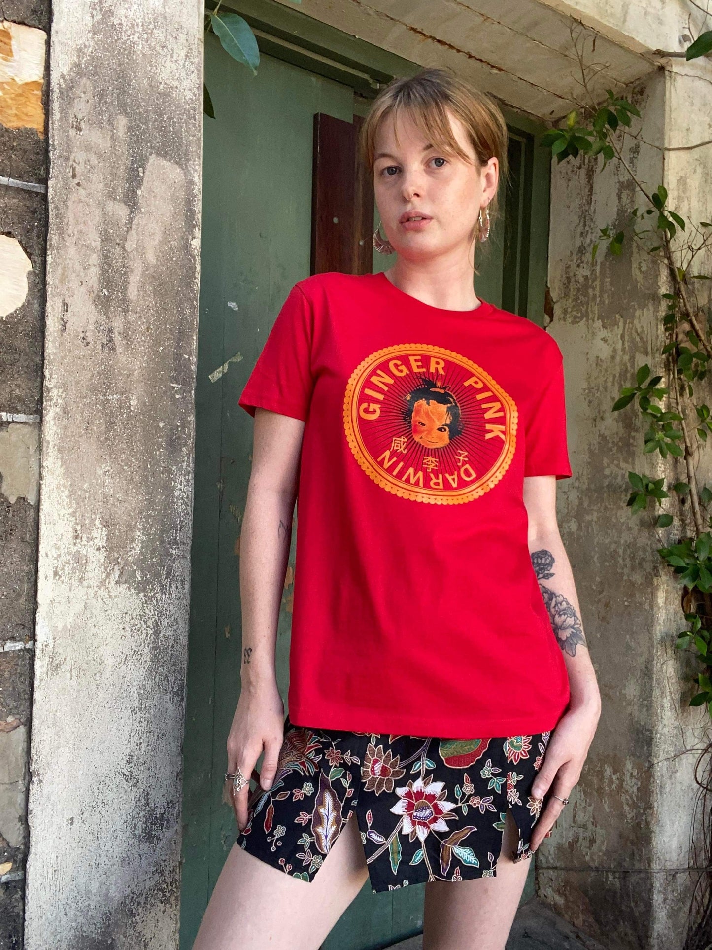 GP (Girl Logo) Unisex Tee in Red - Ginger Pink Darwin - ethical fashion - darwin clothing shop - darwin clothing store - darwin fashion