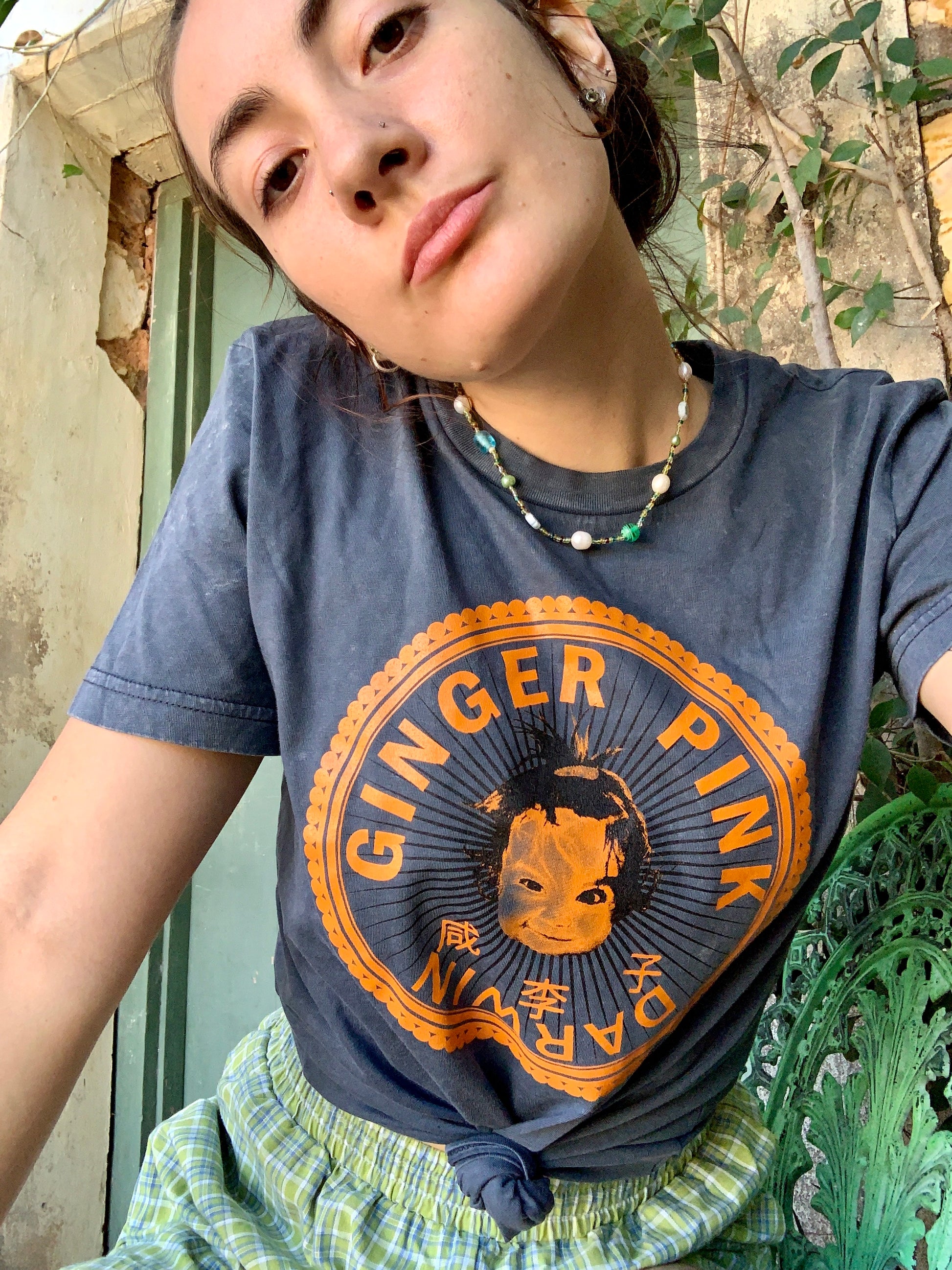 GP (Girl Logo) Unisex Tee Garment Dyed -Vintage India Ink Grey - Ginger Pink Darwin - ethical fashion - darwin clothing shop - darwin clothing store - darwin fashion