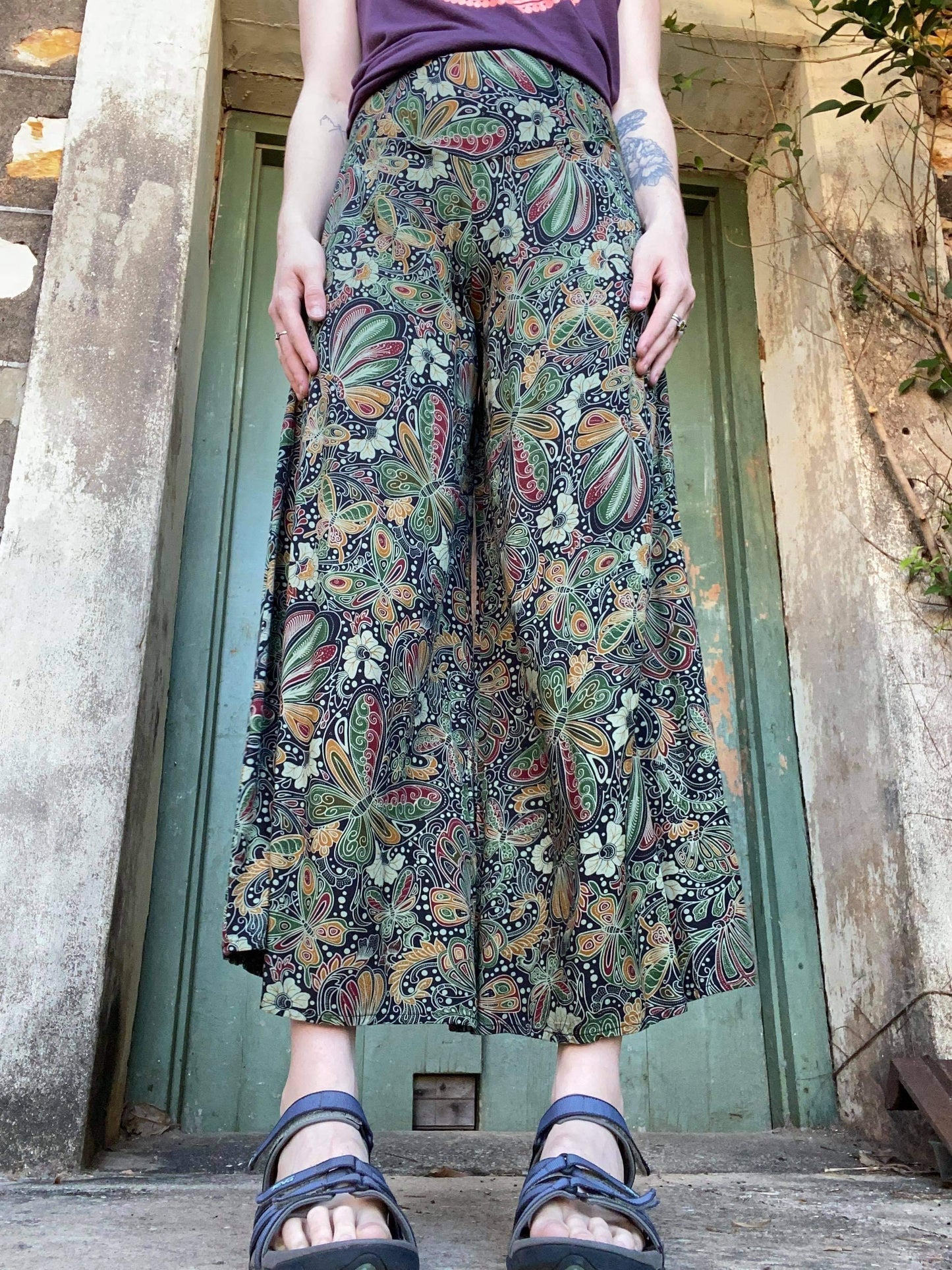 Classic Culottes 2 Lengths in Greenwash Butterflies - Ginger Pink Darwin - ethical fashion - darwin clothing shop - darwin clothing store - darwin fashion