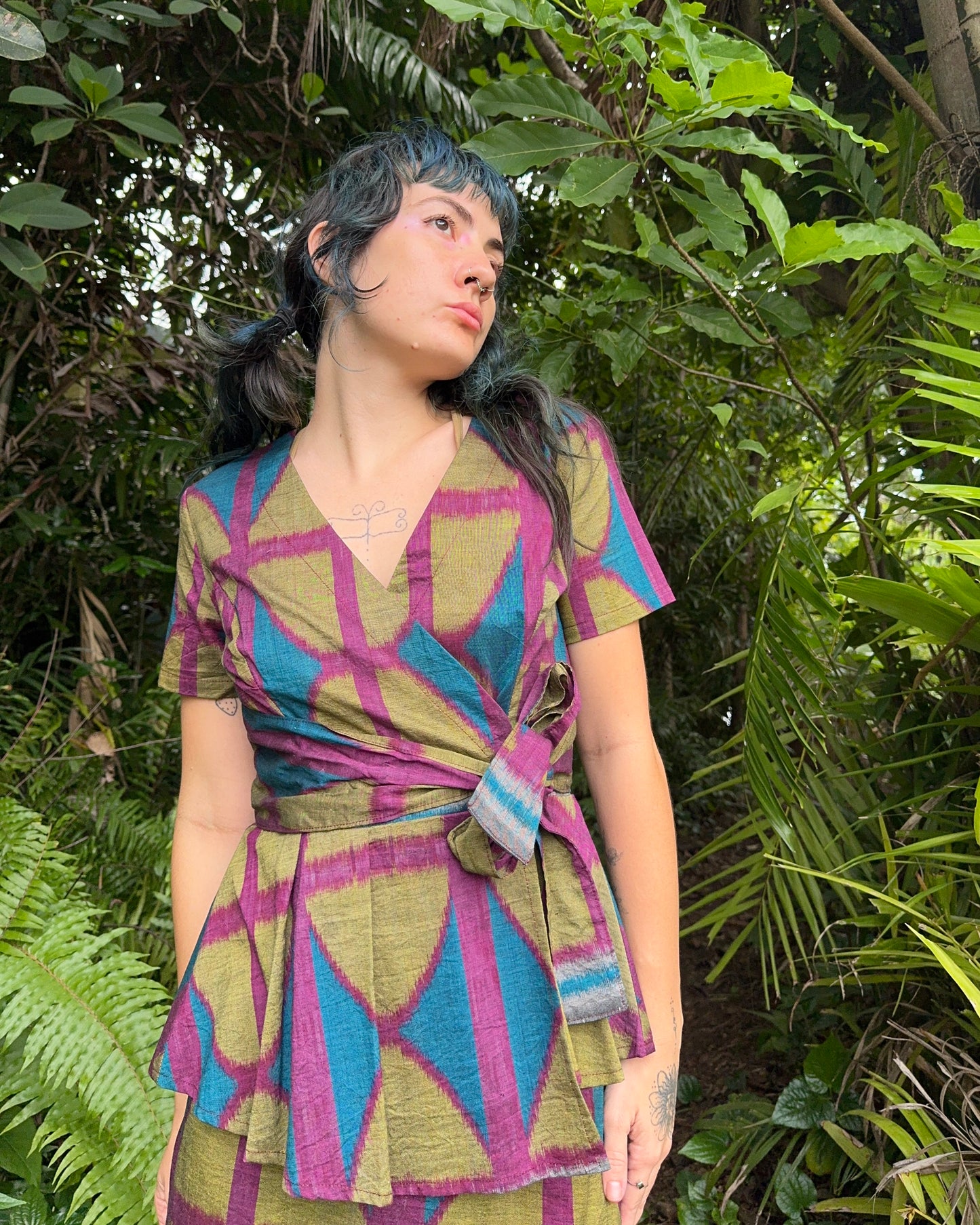 Ikat Long Wrap Top in 3 colour Breezeblock