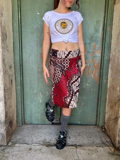 Red Swirl A-Line Skirt: below Knee length