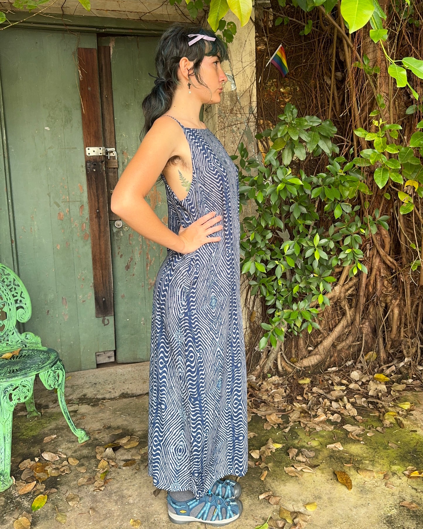 Hi-Lo dress in Blue Geo print