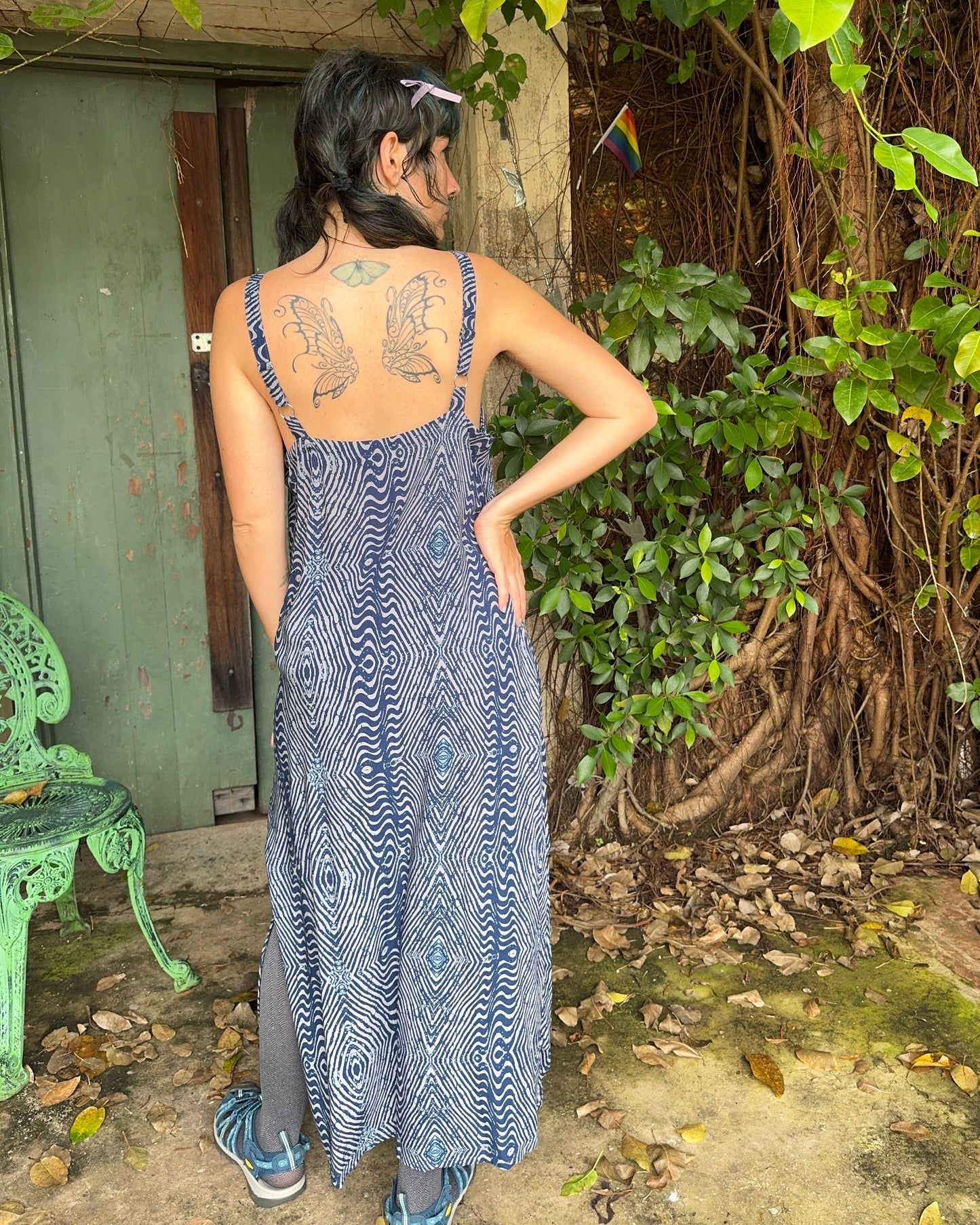 Hi-Lo dress in Blue Geo print