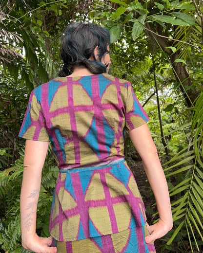 Ikat Long Wrap Top in 3 colour Breezeblock