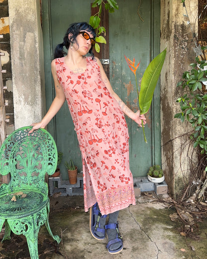 Ankle Biter Dress in Peachy Mushroom Print