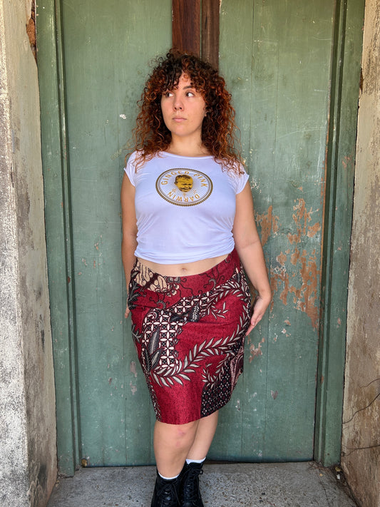 Red Swirl A-Line Skirt: Knee length