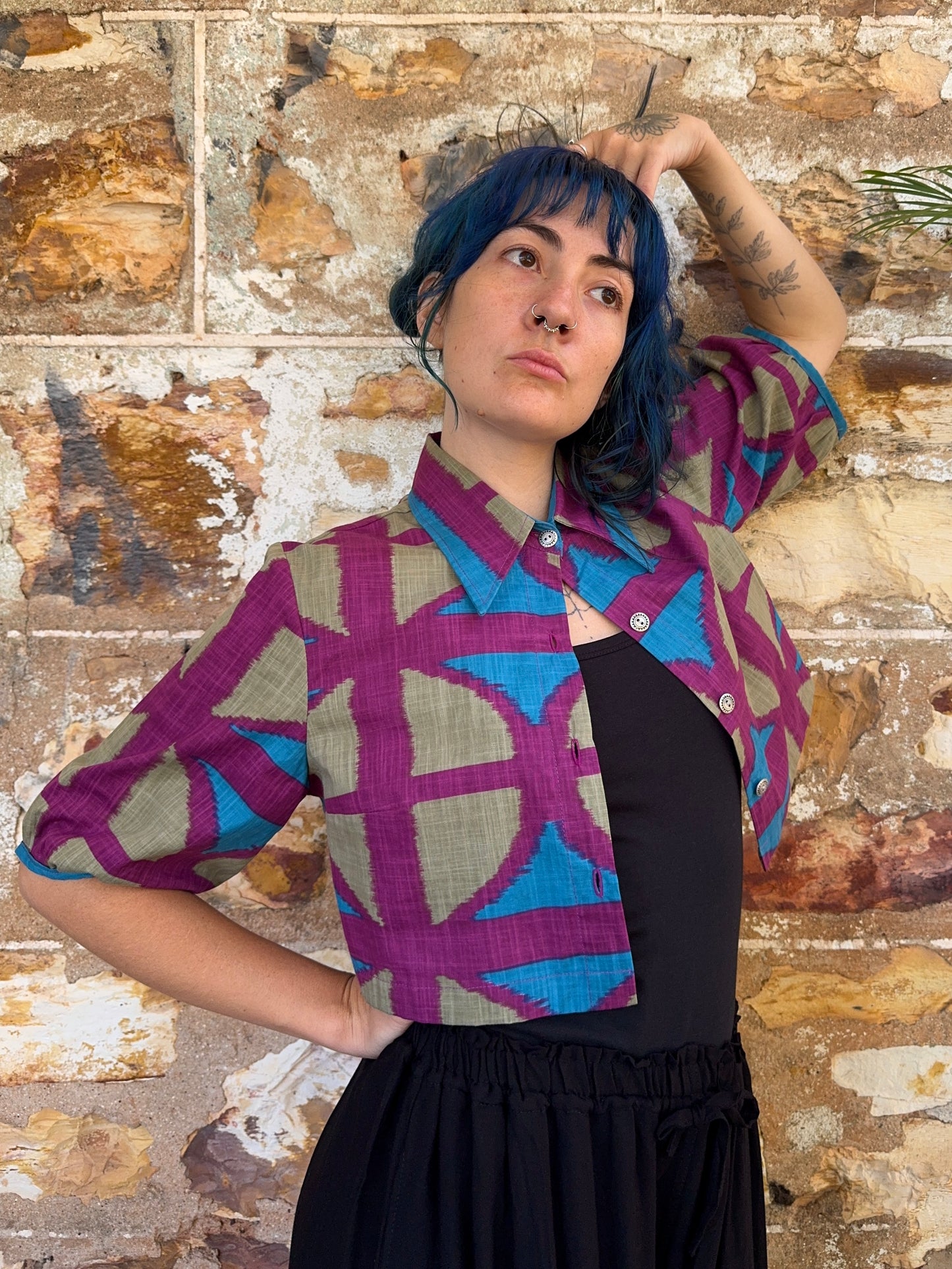 Collared Puffy Crop Shirt in OG Print