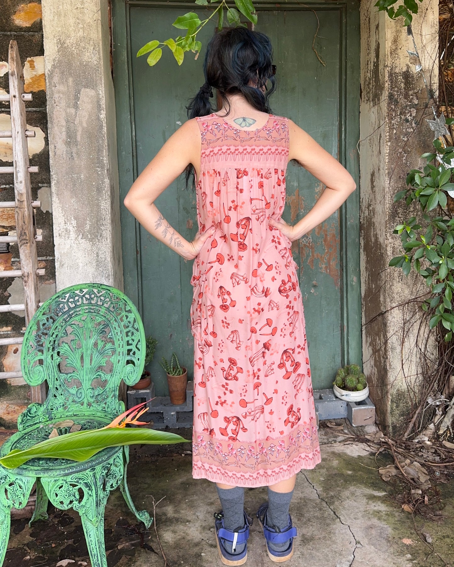 Ankle Biter Dress in Peachy Mushroom Print