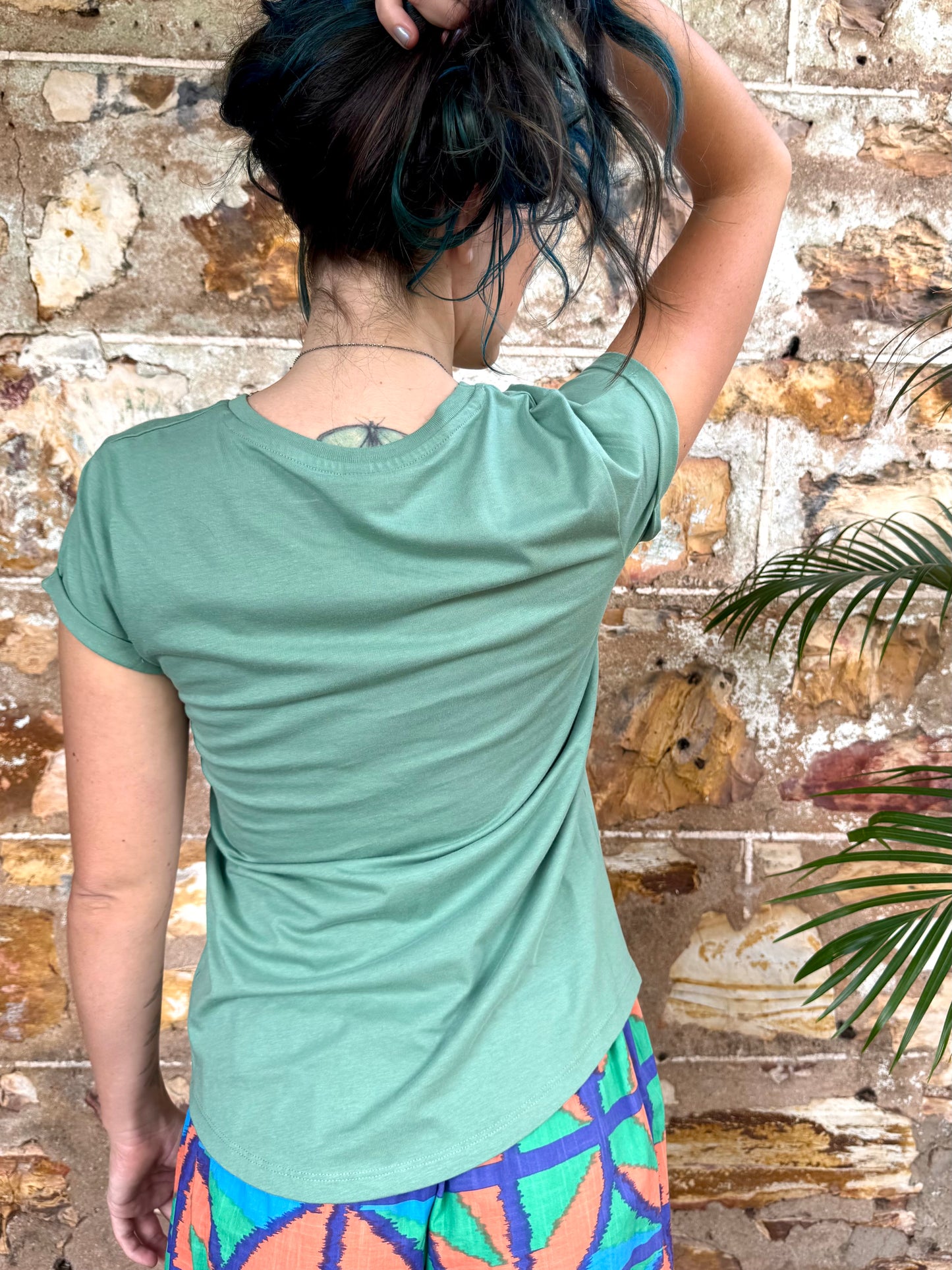 GP Girl Logo Women's Rolled Sleeve Tee in Bright Sage