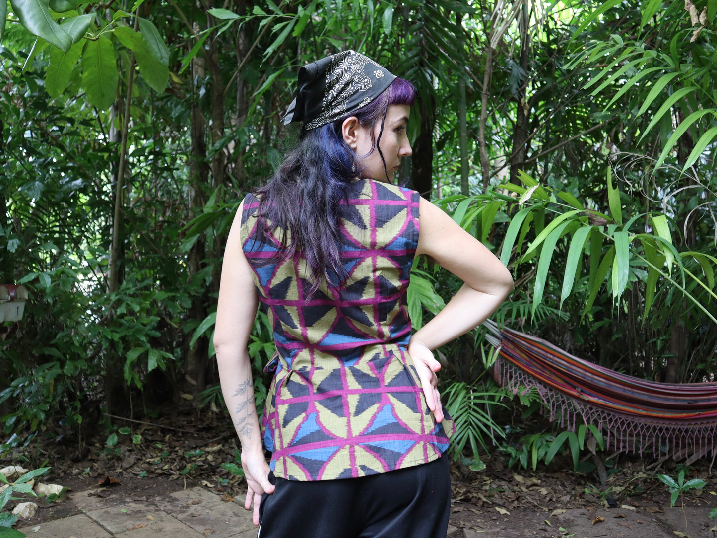 Long cotton Wrap Top in Jewel Spider