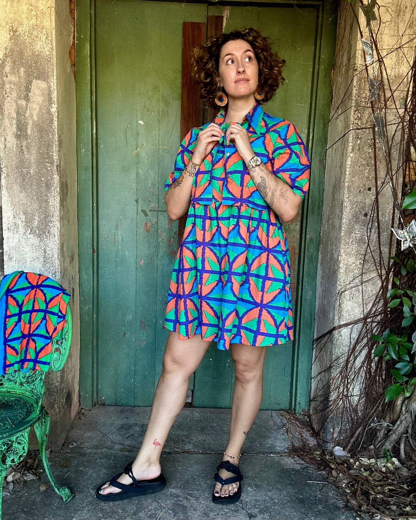 Collared Puffy Crop Shirt in Jungle Juice