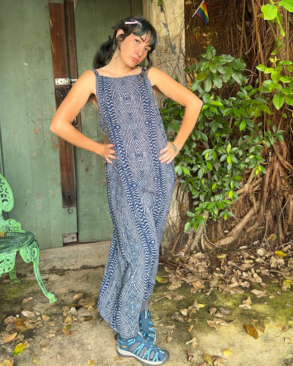 Hi-Lo dress in Blue Geo print