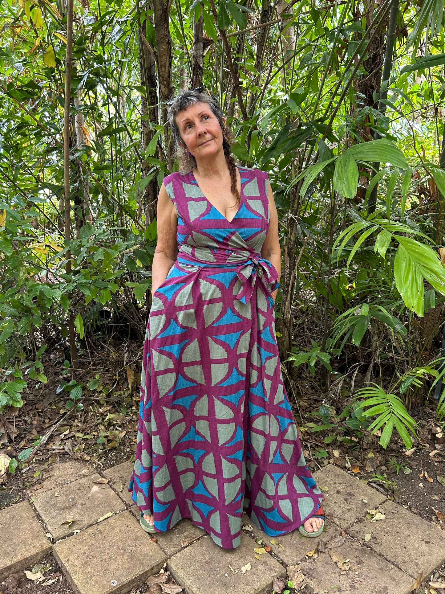 Long Sleeveless Wrap Dress in Original BreezeBlock