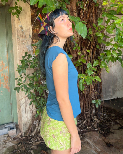 Yoga Logo tee in Teal Blue