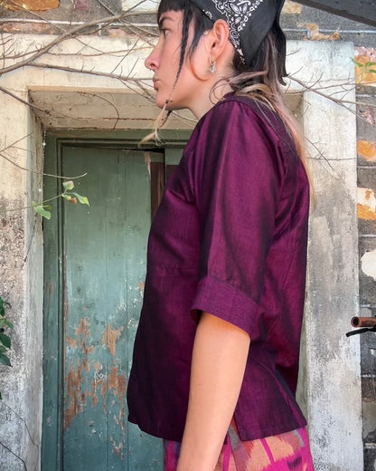 Metallic Magenta Ikat Button Up Top