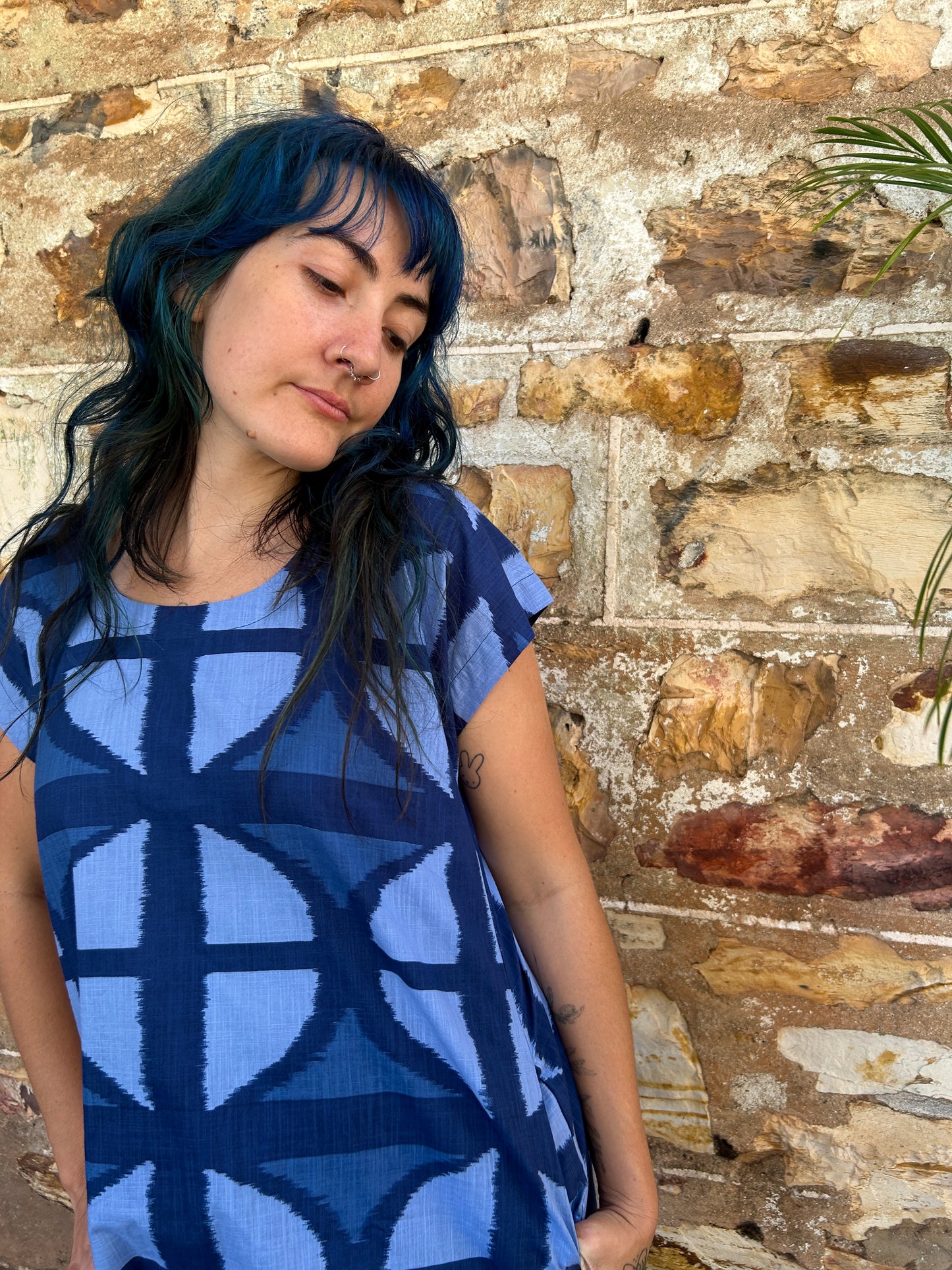 Hang Around Dress in Mood Indigo Below Knee